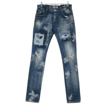 【联名现货】CLOT x VANQUISH DAMAGED DENIM水洗破坏贴布牛仔裤