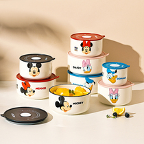 摩登主妇迪士尼保鲜碗密封盒陶瓷带盖可微波炉加热上班族便当饭盒