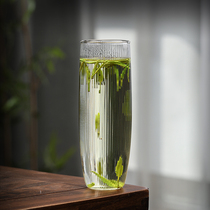 轻薄绿茶玻璃杯细长款水杯单层设计感小众泡茶杯日式轻巧精致家用