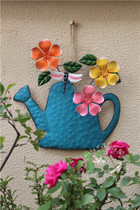 户外花园庭院壁挂 复古花朵水壶铁皮壁挂壁饰园艺杂货 现货包邮
