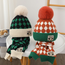 儿童帽子秋冬款男孩韩版男女童针织套头帽中大童毛线帽围巾两件套