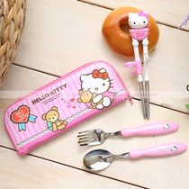 韩国进口KT猫婴儿餐具套装不锈钢宝宝学习筷子儿童勺子叉子餐具袋