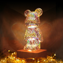 网红3D烟花LED台灯炫彩七彩小熊暴力熊爱心USB小夜灯创意生日礼物