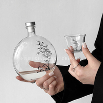 创意新中式圆形冷萃瓶国潮竹子冷泡茶杯玻璃杯果酒瓶酒杯分装酒壶