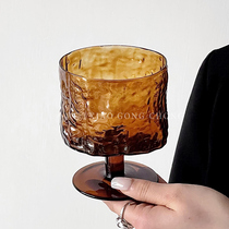 小众设计美拉德中古杯 ins树皮玻璃杯高脚酒杯高颜值咖啡杯果汁杯