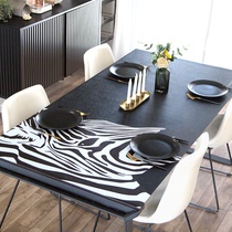创意斑马纹pu皮革桌垫北欧家用防水防油免洗PVC长方形茶几餐桌布