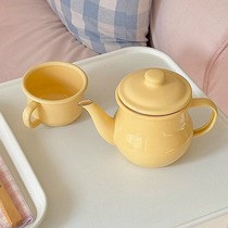 老麦  日式小清新复古搪瓷茶壶水壶凉水壶烧水壶油壶奶茶壶