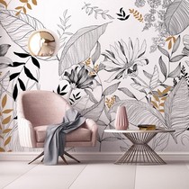 北欧抽象植物壁纸客厅沙发背景墙纸叶子餐厅酒店无缝壁画民宿壁布