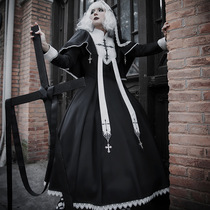 原创【圣心】哥特系Lolita 长袖op 修女风十字架刺绣假两件洛丽塔