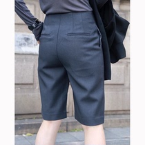 显瘦五分裤 灰色中裤女春夏高腰时尚设计感收腿短裤欧货半裤西裤