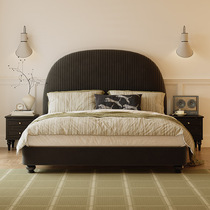 法式美式复古实木中古风黑色绒布1.5米主卧双人床1.8米大床布艺床