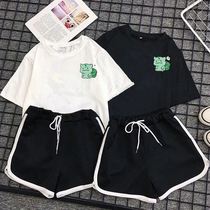 两件套套装女2021夏季新款ins小熊猫学生短袖T恤短裤休闲运动服女