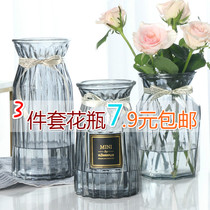 【三件套】玻璃花瓶彩色透明水培富贵竹百合鲜花花瓶客厅插花摆件