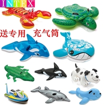 大型游泳池动物玩具 儿童游泳圈 成人乌龟海豚蓝鲸鱼水上充气坐骑
