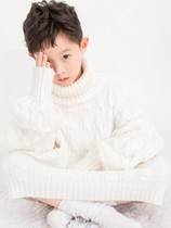 男童白色毛衣写真儿童摄影服装新年主题圣诞6-9岁拍摄韩版儿童服
