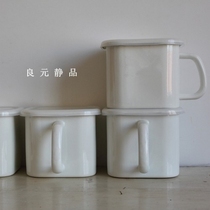 日式瑕疵品 素白色把手搪瓷酱菜储物杯泡面碗 密封罐保鲜吐司盒