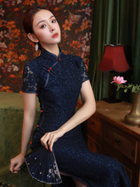 蕾丝旗袍2023年新款女夏季改良复古中国风短袖日常显瘦长款连衣裙