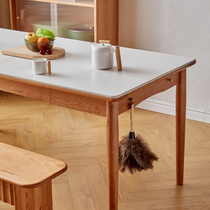 北欧樱桃木实木岩板餐桌家用纯白黑色小户型大理石餐桌椅组合