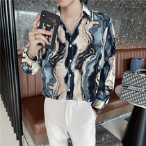 夏季男士高级感上衣冰丝衬衫男港风潮牌潮流设计感短袖花衬衣外套