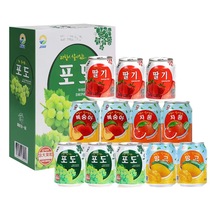 韩国风味九日葡萄果汁果肉饮料238ml*12罐桃汁草莓饮品礼盒整箱装