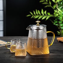 加厚玻璃茶具花茶壶套装锤纹耐热不锈钢过滤红茶功夫煮泡茶器家用