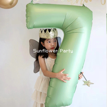 清新40寸豆绿色数字气球户外露营野餐拍照道具周岁生日装饰布置