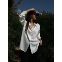 NEVA HU 白色绸缎长袖衬衫女高级感2024新款设计感韩版宽松衬衣
