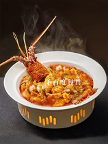 创意大龙虾烩麻婆豆腐带盖汤盘子加热明炉蜡烛热菜盘酒店专用餐具