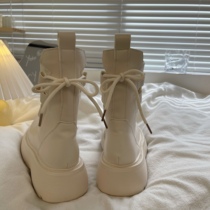 白色马丁靴女2024年新款春季小个子加绒厚底英伦瘦瘦短靴子内增高
