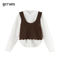 gcrues针织马甲套装白色衬衫新款2024春装设计感上衣女毛衣两件套