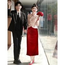 中式礼服订婚平时可穿敬酒服2024新款新娘衣服红色小香风套装旗袍