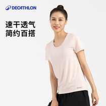迪卡侬运动T恤女夏季圆领跑步上衣速干透气健身服宽松短袖SAL2