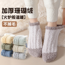 袜子女地板袜秋冬季加绒加厚珊瑚绒短袜地毯袜套家居大人毛绒船袜