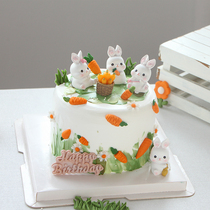 可爱小兔子蛋糕装饰玉兔胡萝卜摆件儿童中秋节生日派对甜品台插件