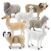 仿真野生动物羊驼绵羊模型盘角山羊草泥马摆件儿童认知玩具