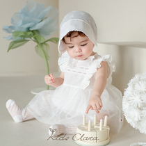 KIDSCLARA韩国女宝宝周岁公主裙夏装新品婴儿白色连衣裙纱裙