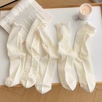 白色花边袜子女夏季纯棉薄款蕾丝春秋款jk袜玛丽珍夏天堆堆中筒袜