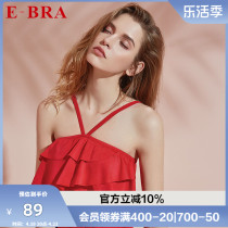 安莉芳旗下E-BRA红色花边无袖连体泳衣女士显瘦吊带泳装KS0187