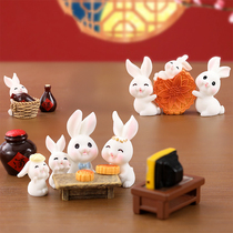 微景观简约现代树脂工艺品可爱卡通动物中秋卡通兔子月饼饰品摆件
