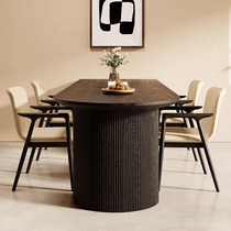 实木椭圆餐桌吃饭桌子家用松木原木风法式复古中古餐桌椅长桌客厅