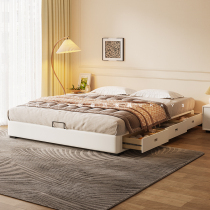 法式奶油风无床头真皮床小户型卧室储物双人床齐边简约实木床