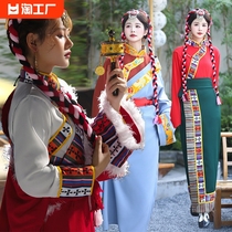 藏族服装女锅庄舞裙子民族风藏地旅拍写真服饰藏袍套装一片式裹裙