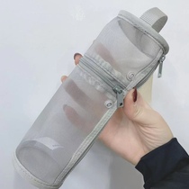 无印良品MUJI文具便携锦纶笔袋透明网眼方形船型大容量平面附内袋