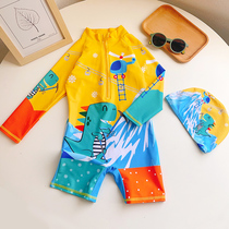 儿童泳衣男童新款宝宝连体长袖可爱卡通中小童海边度假游泳套装潮