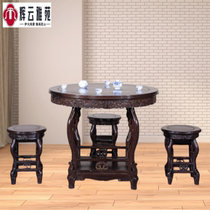 红木家具圆餐桌椅组合黑檀木新中式轻奢小圆桌饭桌餐台实木镶云石
