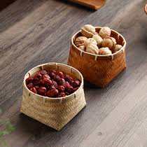 竹制品手工竹编筐干果盒家用桌面收纳筐中式复古竹篓零食水果篮子