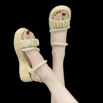 凉鞋女款2024夏季新款时尚厚底仙女风罗马鞋珍珠外穿软底时装拖鞋