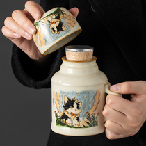 汝窑可爱猫小暖壶泡茶杯办公室大容量创意陶瓷焖茶杯定制喝水杯子