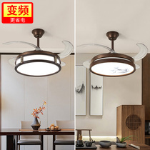 新中式led风扇灯吊扇灯实木隐形餐厅客厅吊灯一体带灯古典中国风
