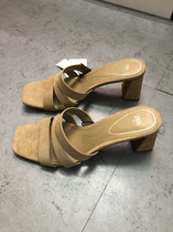 ZARA DTM 牛皮粗跟凉鞋 西班牙专柜新款方头高跟一脚蹬外穿女拖鞋